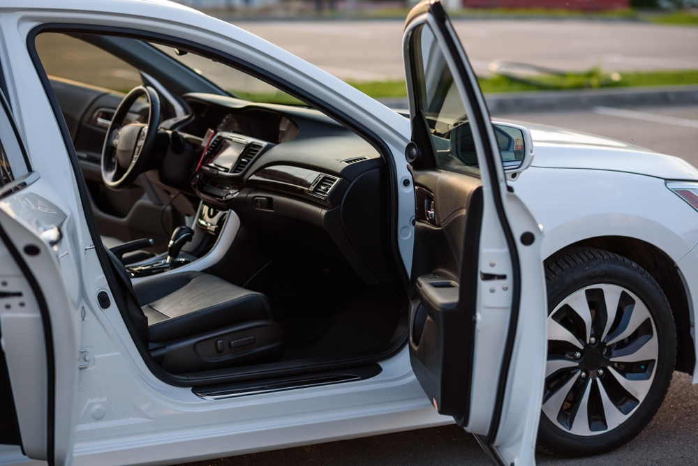 Side,View,Of,The,Open,Passenger,Door,,Mirror,,Dashboard,Of